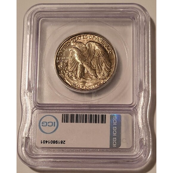 1946 D Walking Liberty Half Dollar MS66+ ICG Toned - Picture 2 of 4